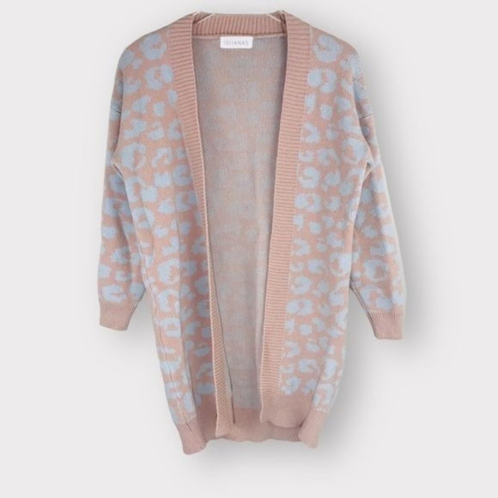 JULIANA’S Comfy Animal Print Knit Cardigan Open Front Sweater Medium Large